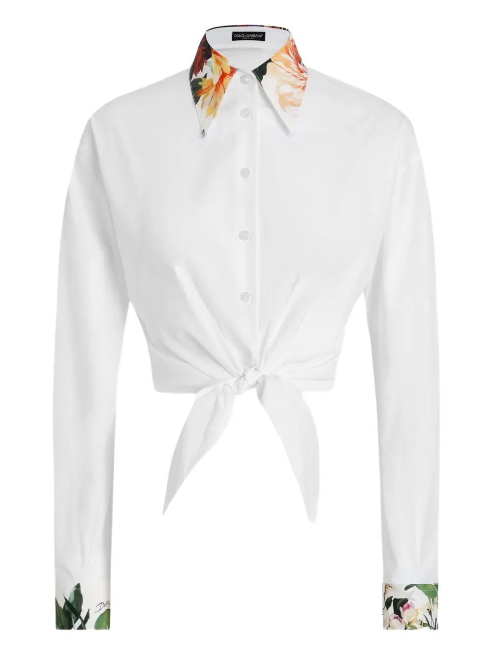 Dolce & Gabbana flower-print details poplin shirt Wit