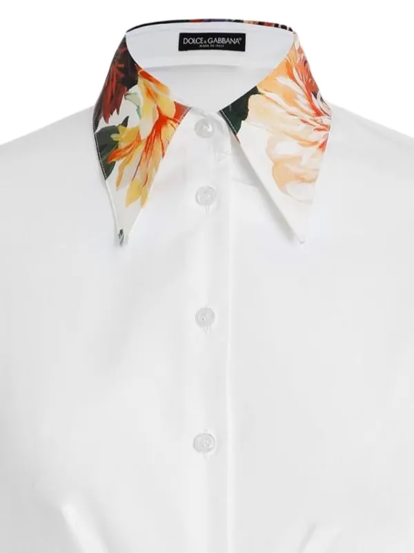 Dolce Gabbana Camisa De Popelina Con Estampado Floral Blanco