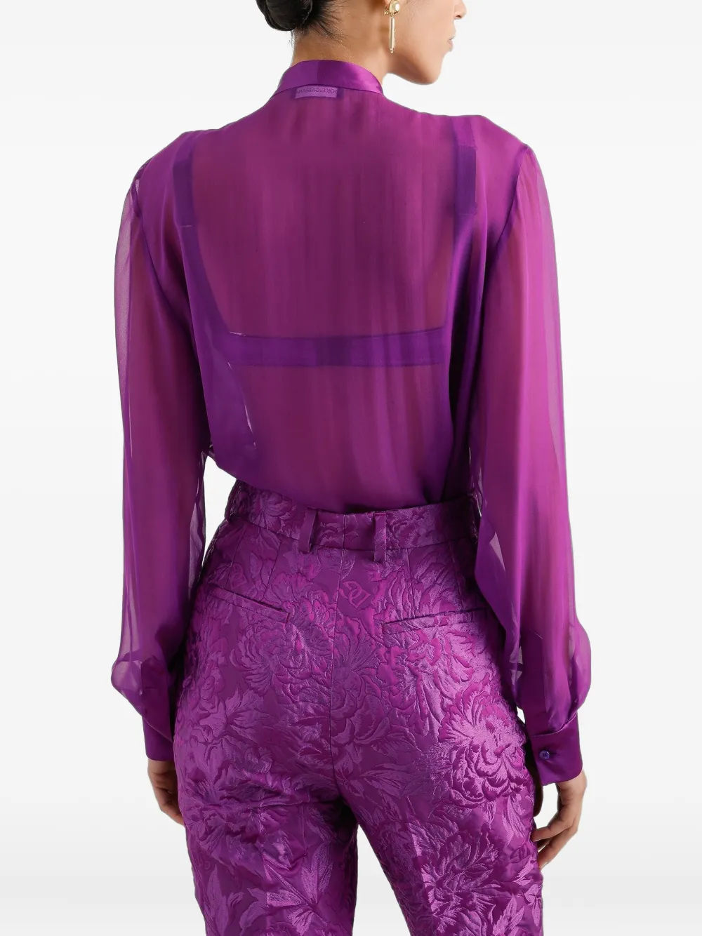 Dolce & Gabbana Satijnen blouse met gestrikte hals Paars
