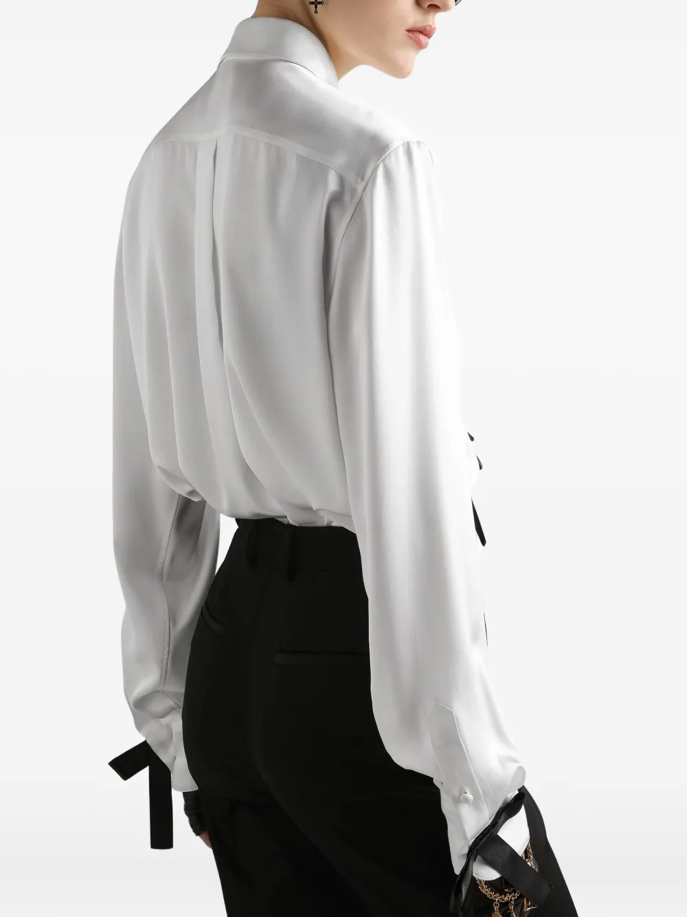 Dolce & Gabbana Silk Shirt With Bows And Long Sleeves In White
