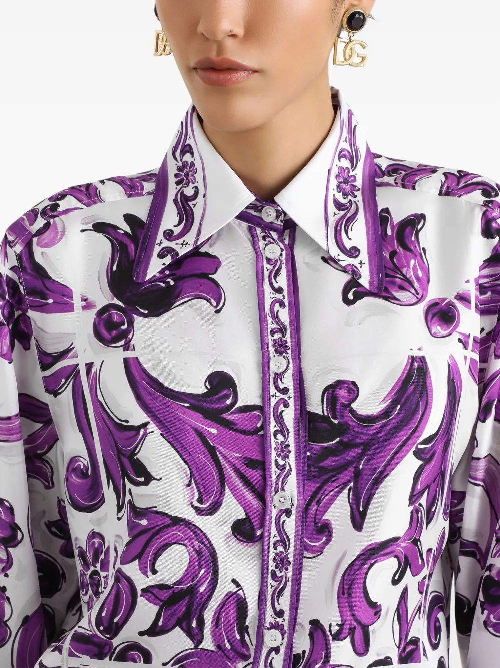 Dolce & Gabbana Zijden blouse met Majolica-print Paars