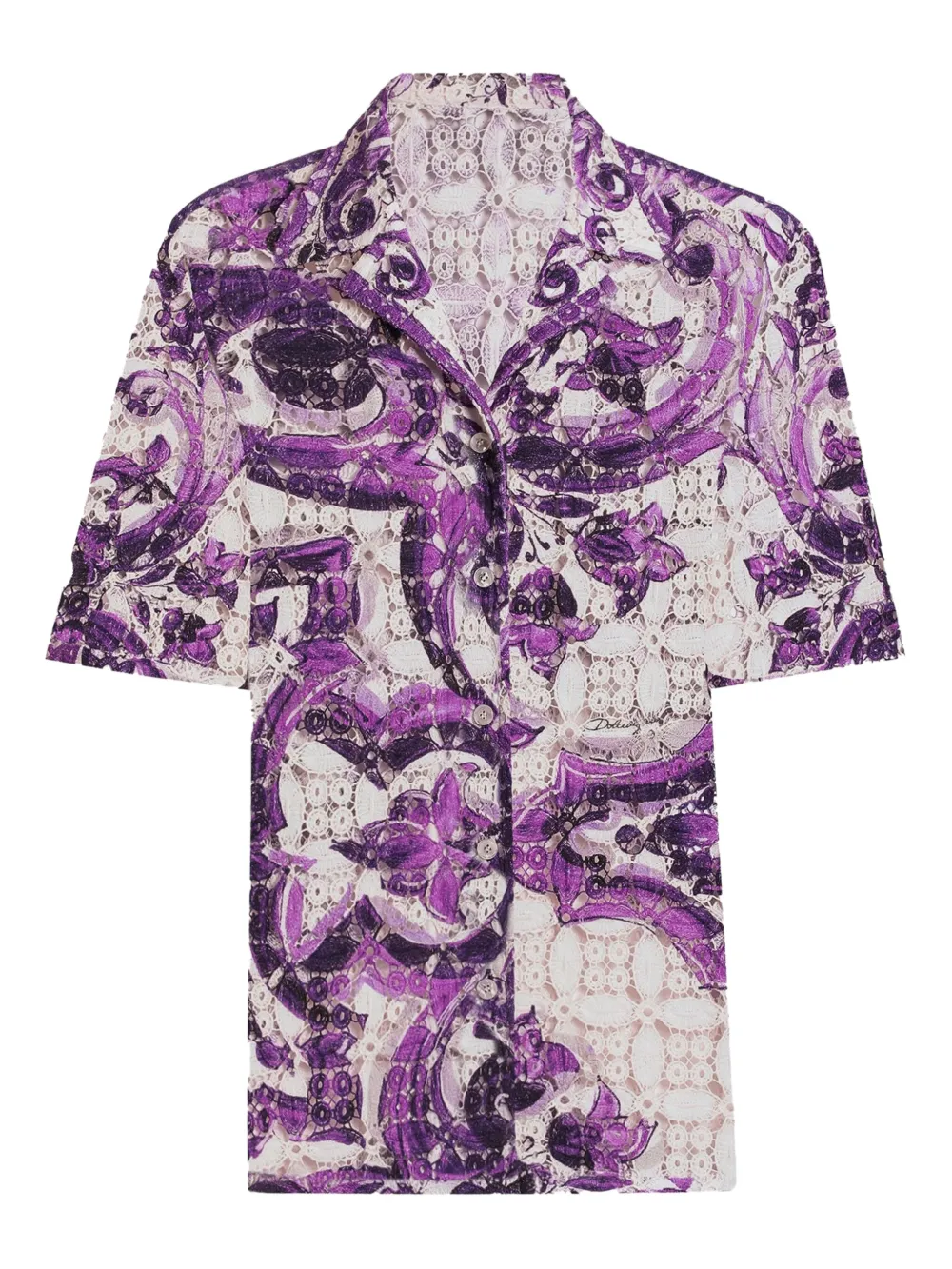 Dolce & Gabbana camisa de encaje con estampado Mayólica | morado | Image 1
