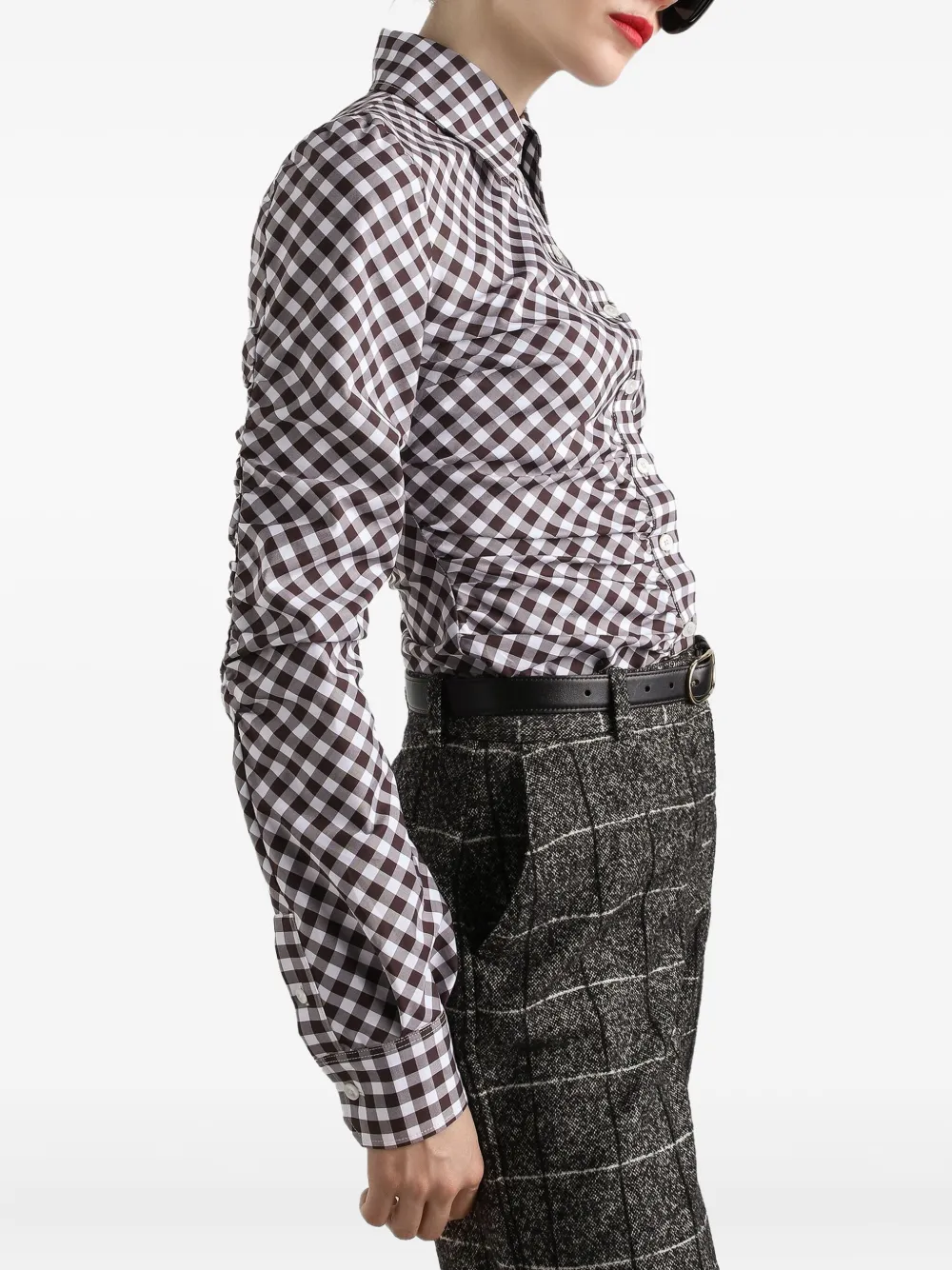 Dolce & Gabbana Gesmockte blouse met gingham ruit Zwart