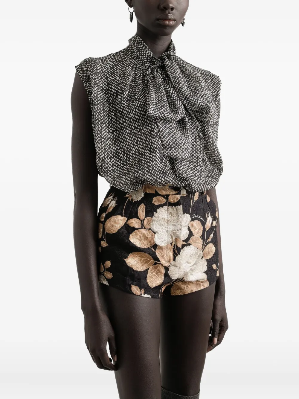 Dolce & Gabbana Mouwloze top met gestrikte hals Zwart