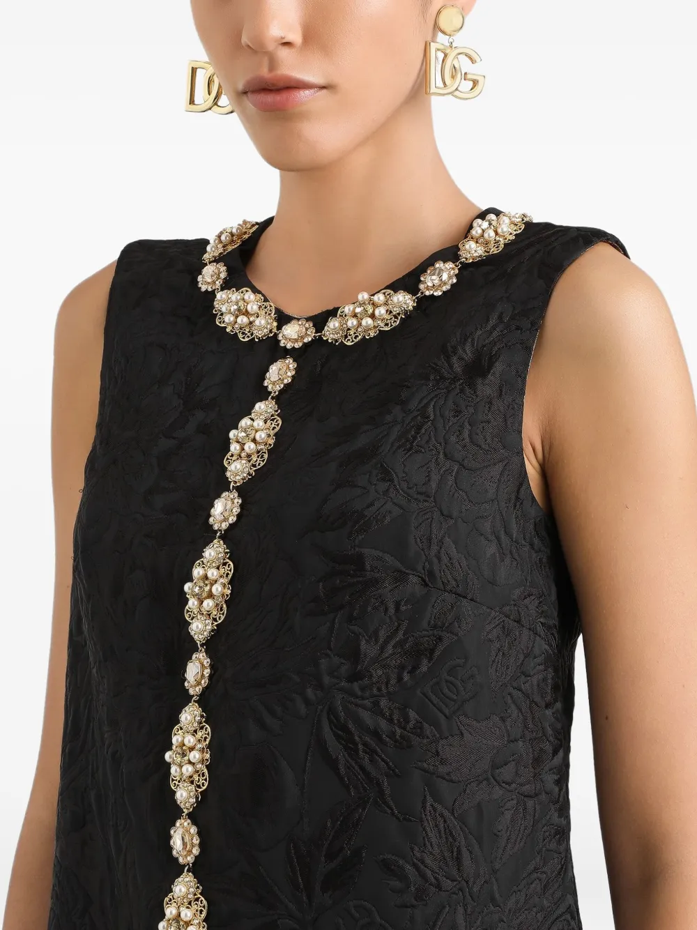 Dolce & Gabbana Mouwloze jurk met brokaat en bloemen Zwart