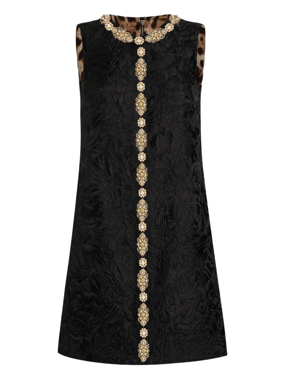 Dolce & Gabbana Mouwloze jurk met brokaat en bloemen Zwart
