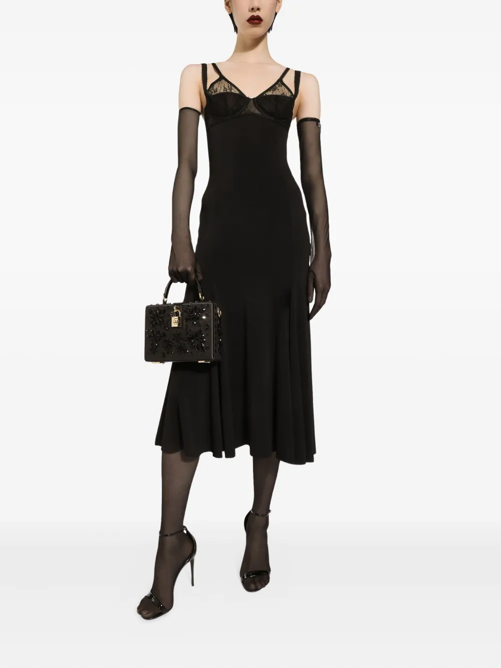 Dolce & Gabbana Midi-jurk met afwerking van kant Zwart