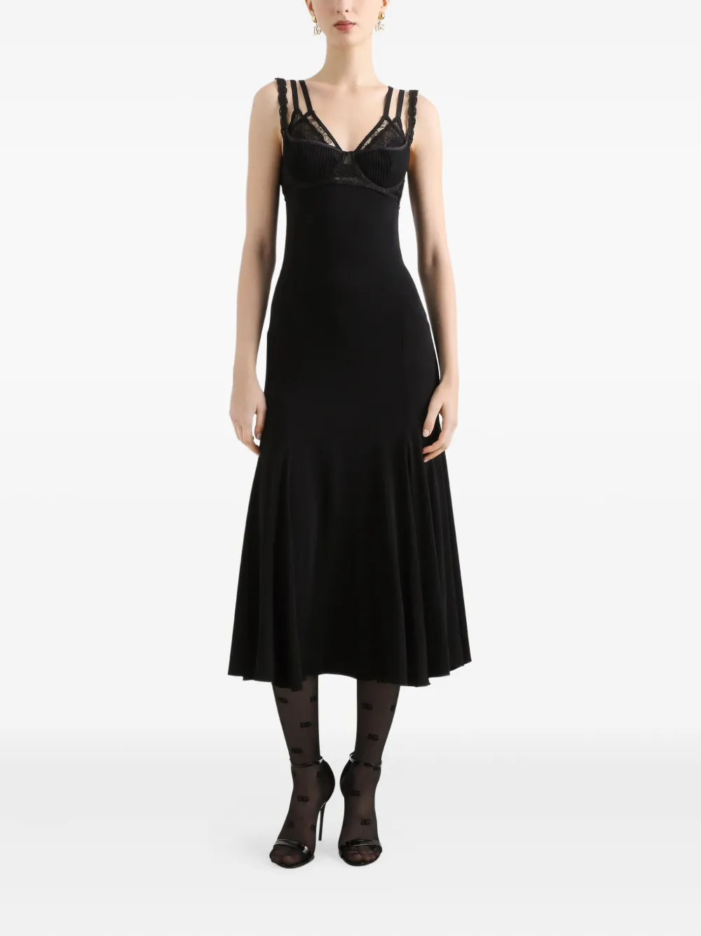 Dolce & Gabbana Midi-jurk met afwerking van kant Zwart