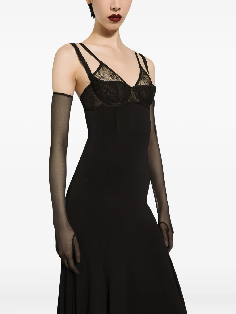 Dolce & Gabbana Midi-jurk met afwerking van kant Zwart