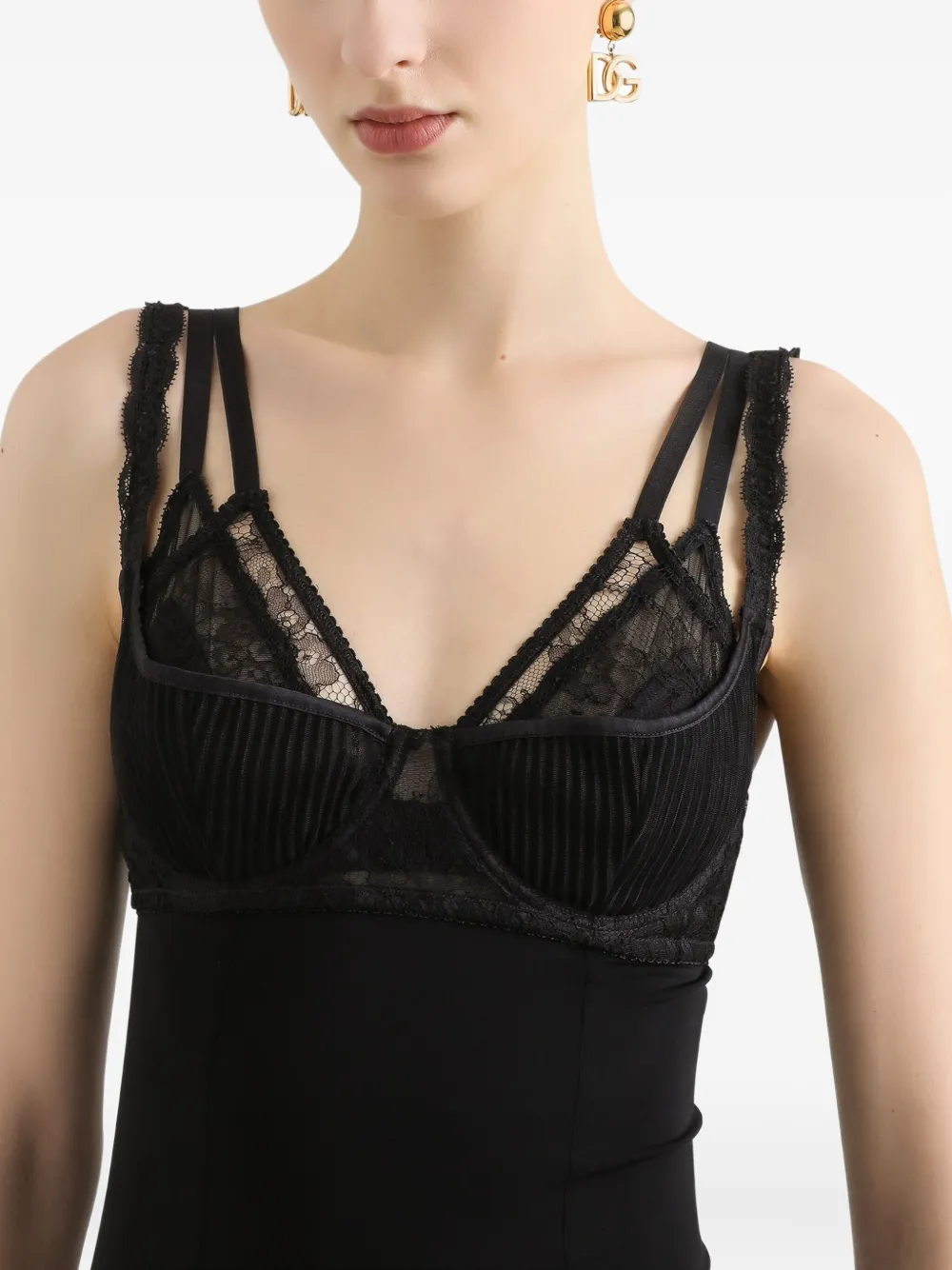 Dolce & Gabbana Midi-jurk met afwerking van kant Zwart