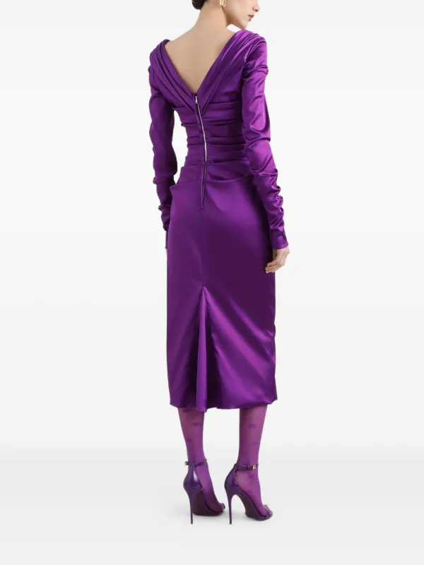 Dolce & Gabbana Stretch Satin Longuette Dress - Woman Dresses Purple Satin 40