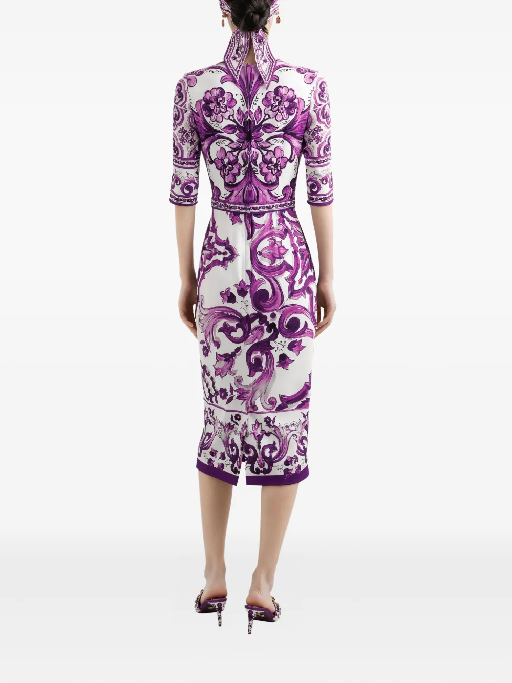 Dolce & Gabbana Midi-jurk met Maiolica-print Wit