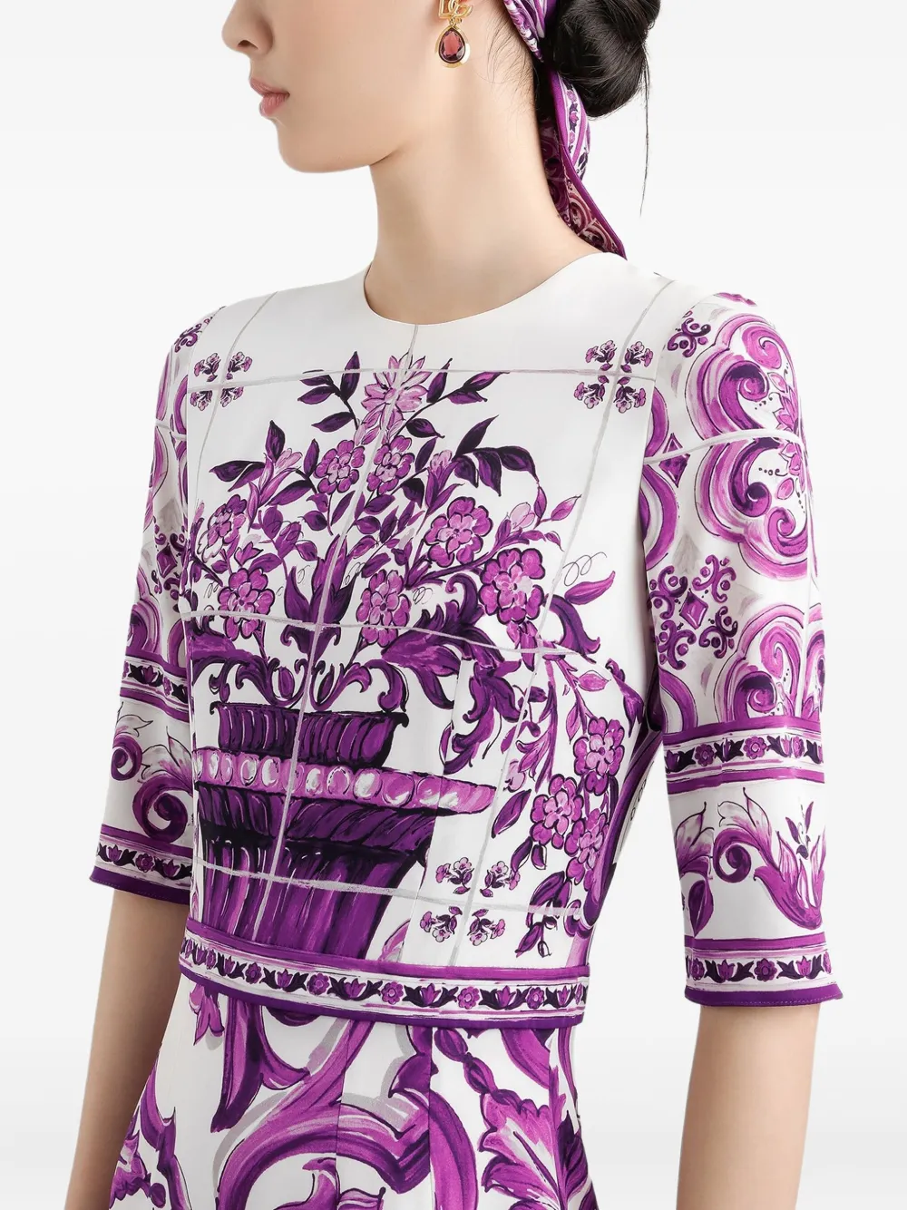 Dolce & Gabbana Midi-jurk met Maiolica-print Wit