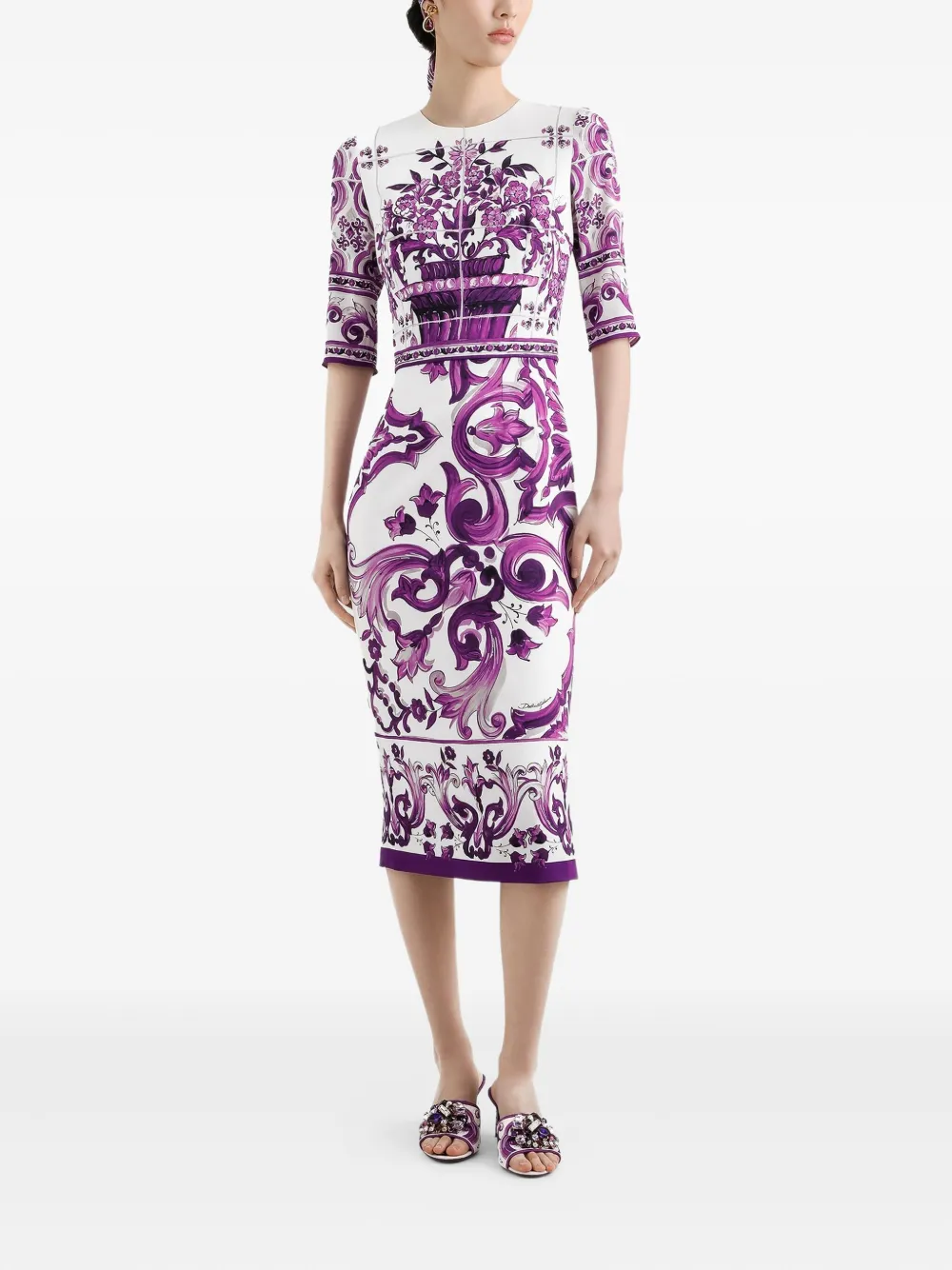 Dolce & Gabbana Midi-jurk met Maiolica-print - Wit