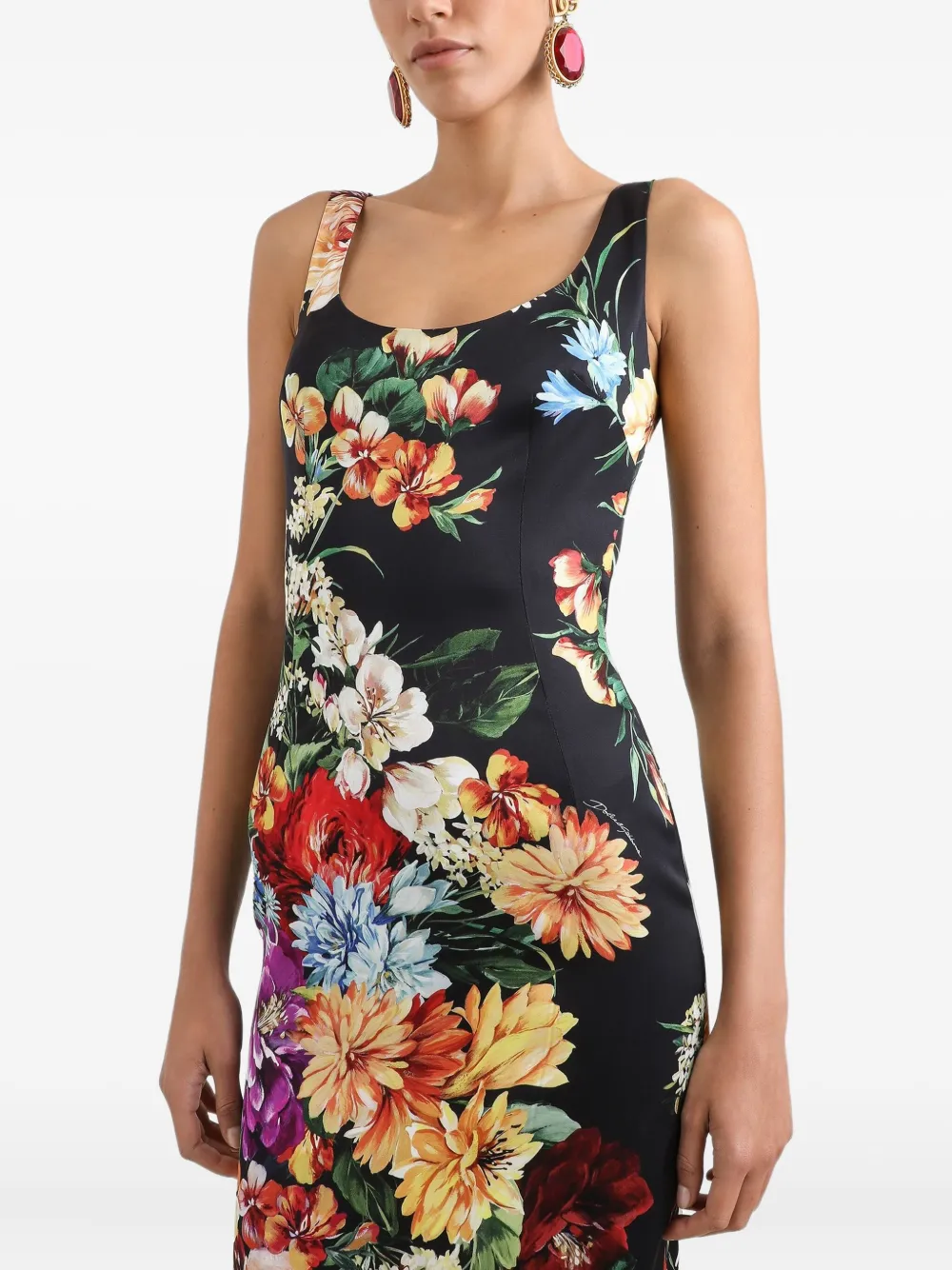 Dolce & Gabbana Midi-jurk met bloemenprint Zwart