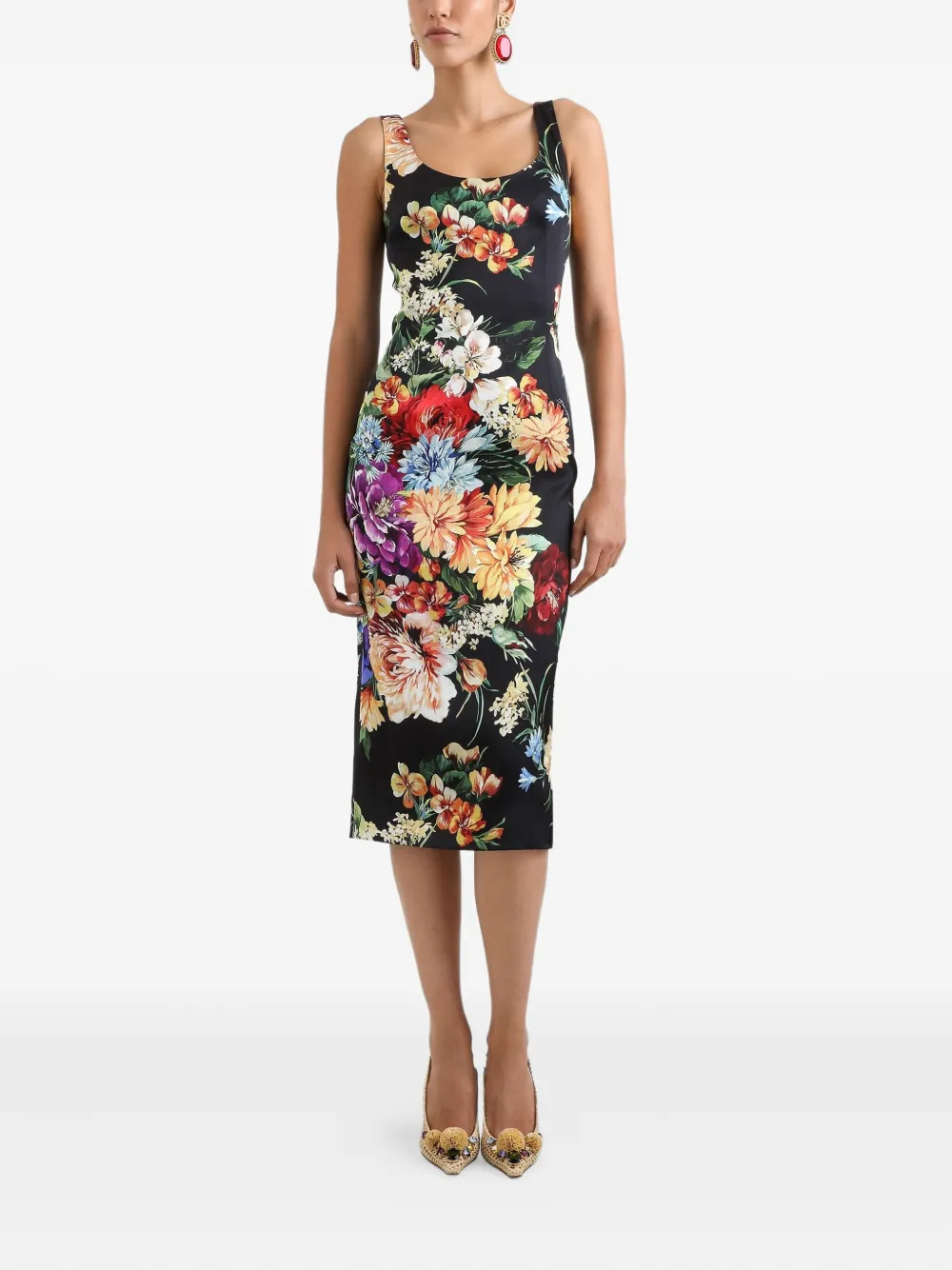 Dolce & Gabbana Midi-jurk met bloemenprint - Zwart