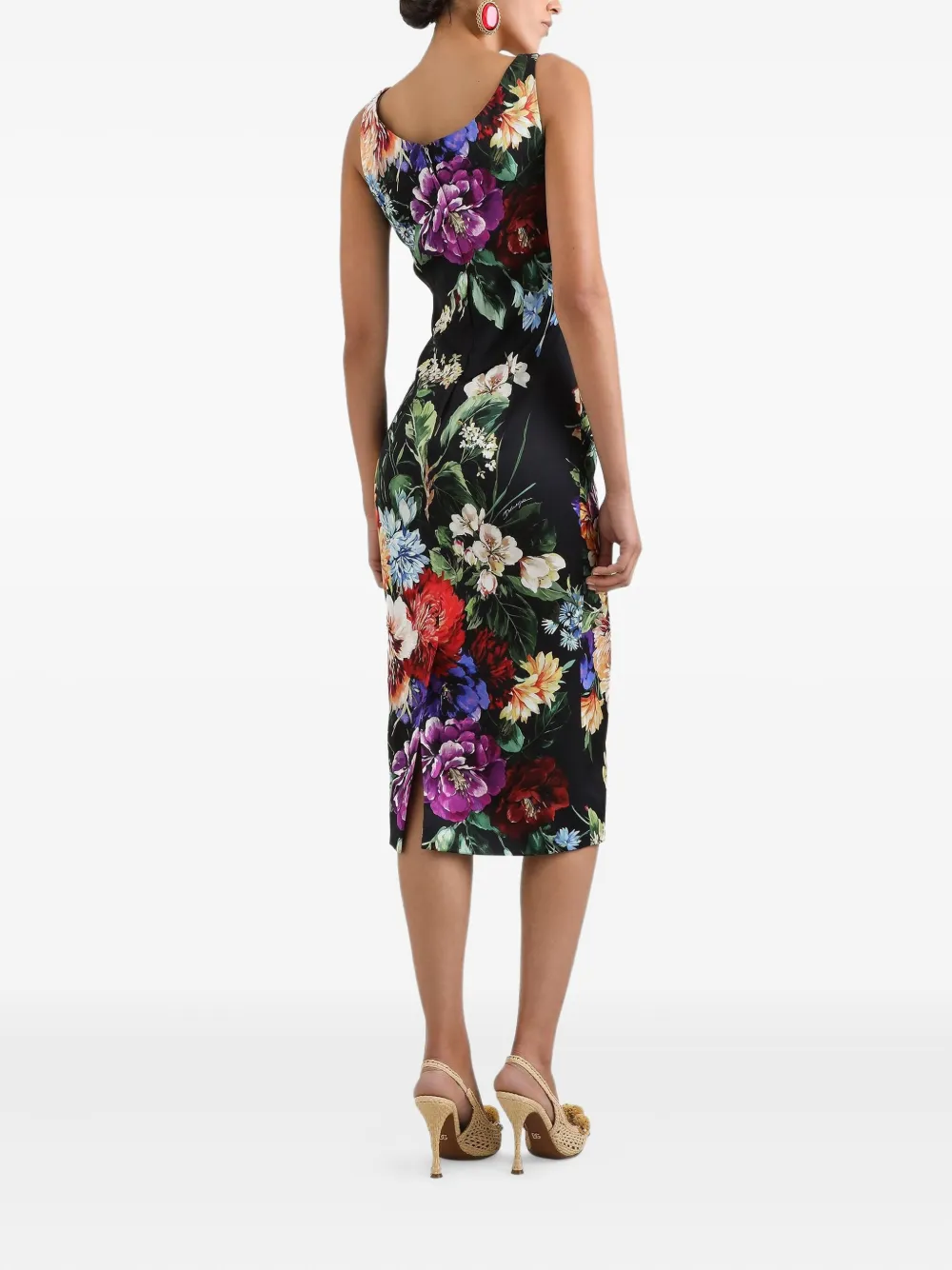 Dolce & Gabbana Midi-jurk met bloemenprint Zwart