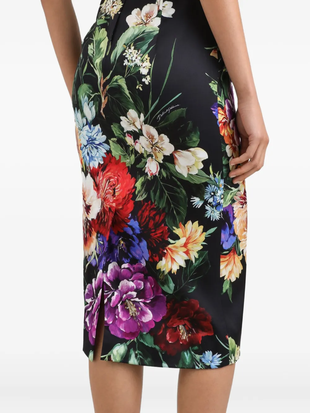Dolce & Gabbana Midi-jurk met bloemenprint Zwart