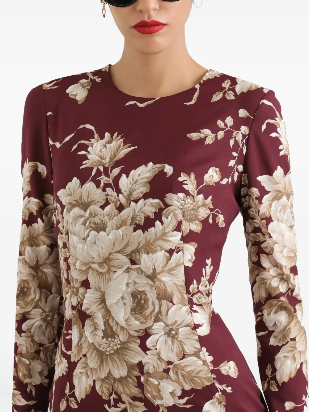 Dolce & Gabbana Midi-jurk met bloemenprint em lange mouwen Rood
