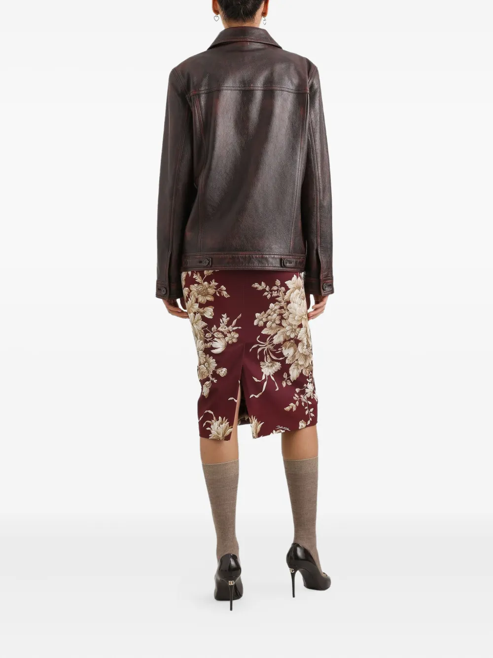 Dolce & Gabbana Midi-jurk met bloemenprint em lange mouwen Rood