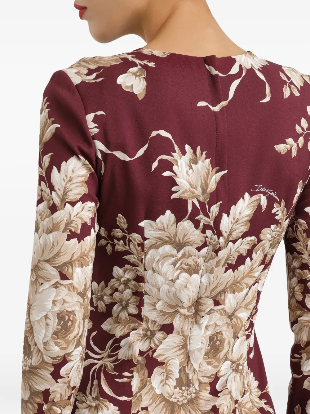 Dolce & Gabbana Midi-jurk met bloemenprint em lange mouwen Rood