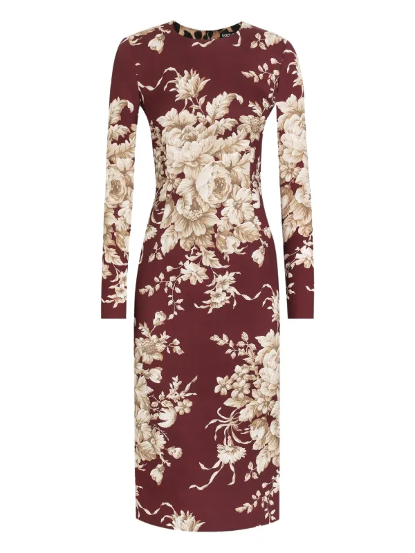Dolce & Gabbana floral-print long-sleeve Midi Dress | Red | FARFETCH