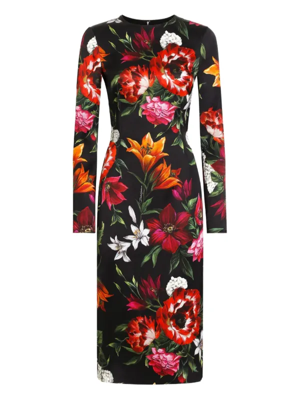 Dolce Gabbana Robe mi-longue à Fleurs Noir FARFETCH TN - Main Image