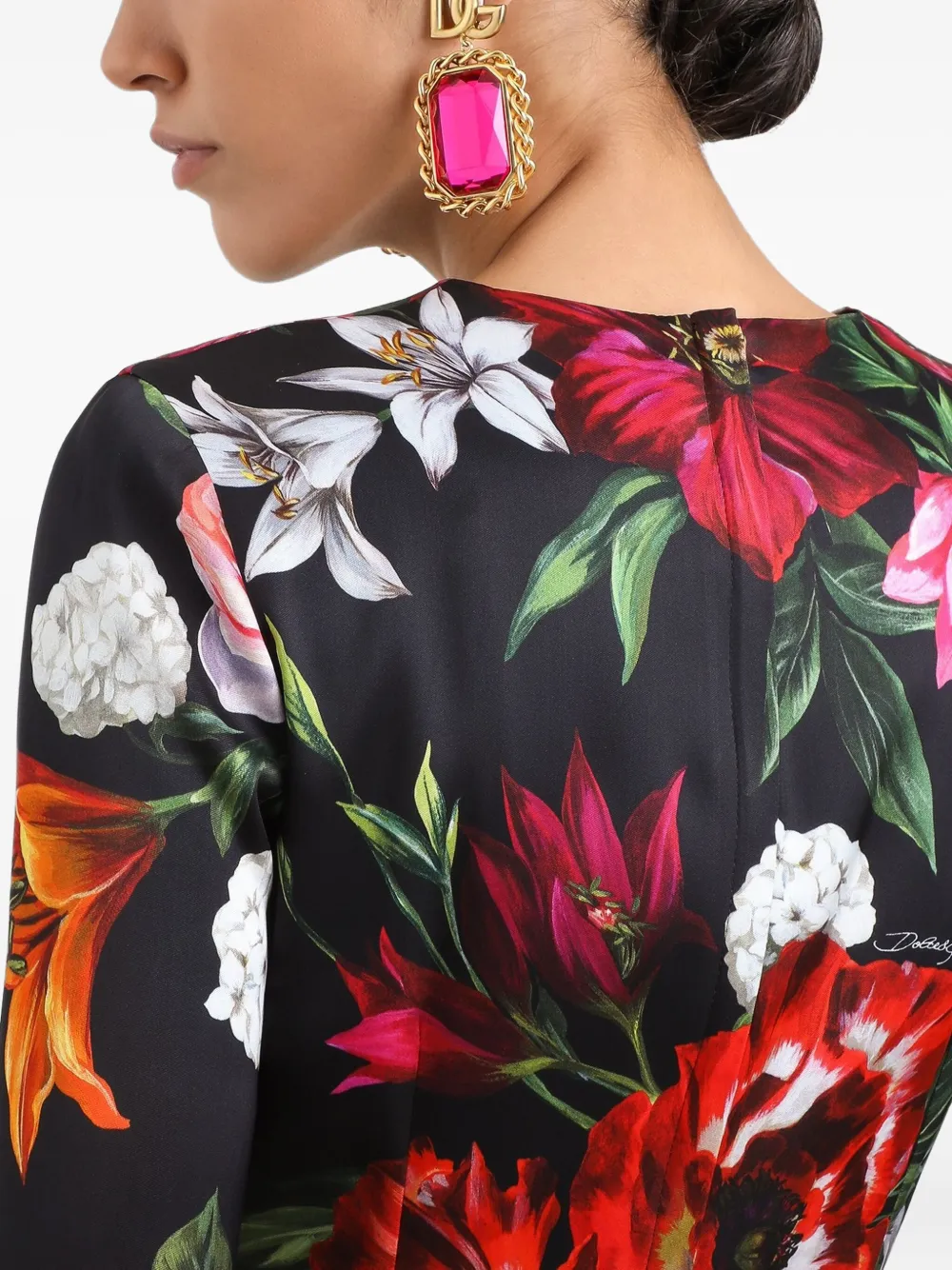 Dolce & Gabbana Midi-jurk met bloemenprint Zwart