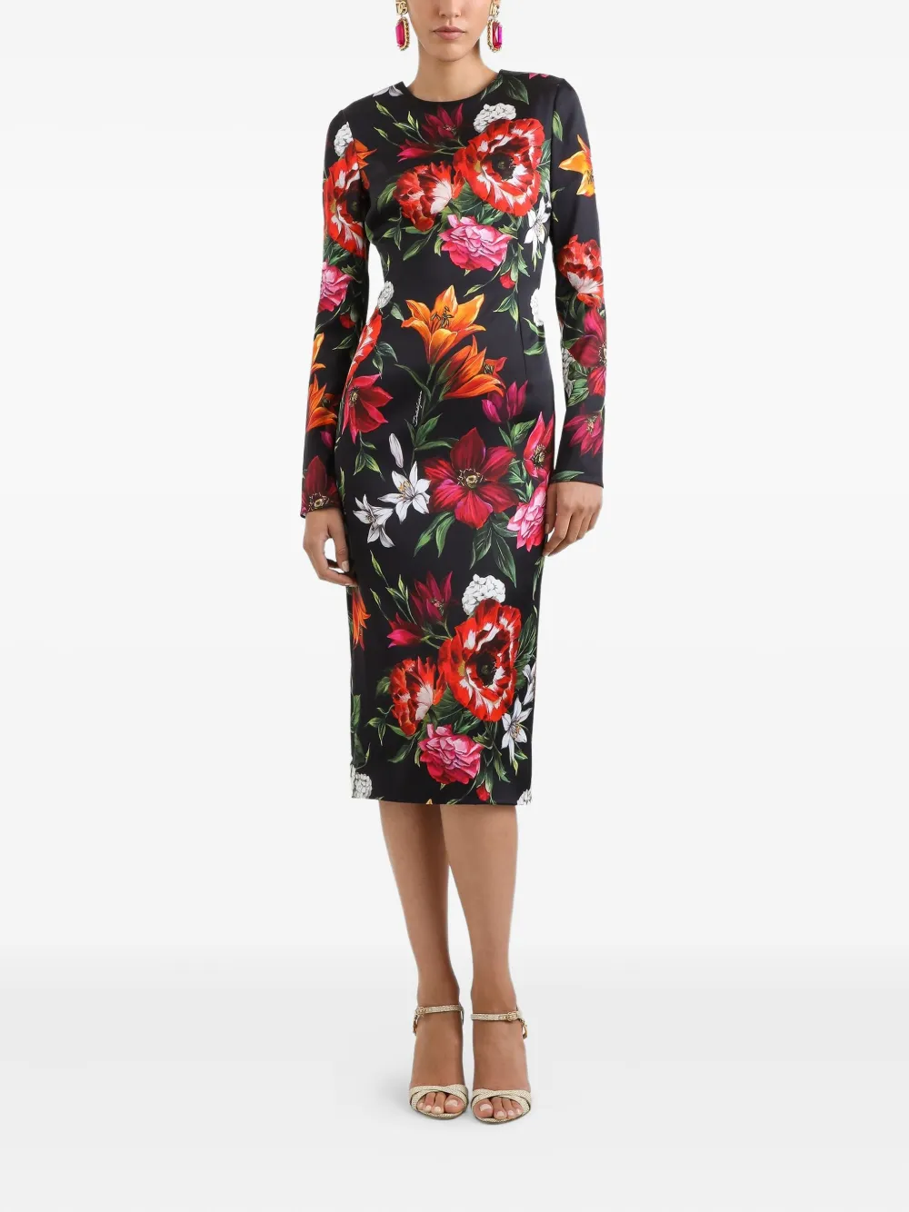 Dolce & Gabbana Midi-jurk met bloemenprint - Zwart