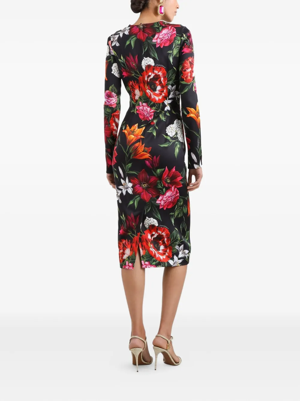 Dolce & Gabbana Midi-jurk met bloemenprint Zwart