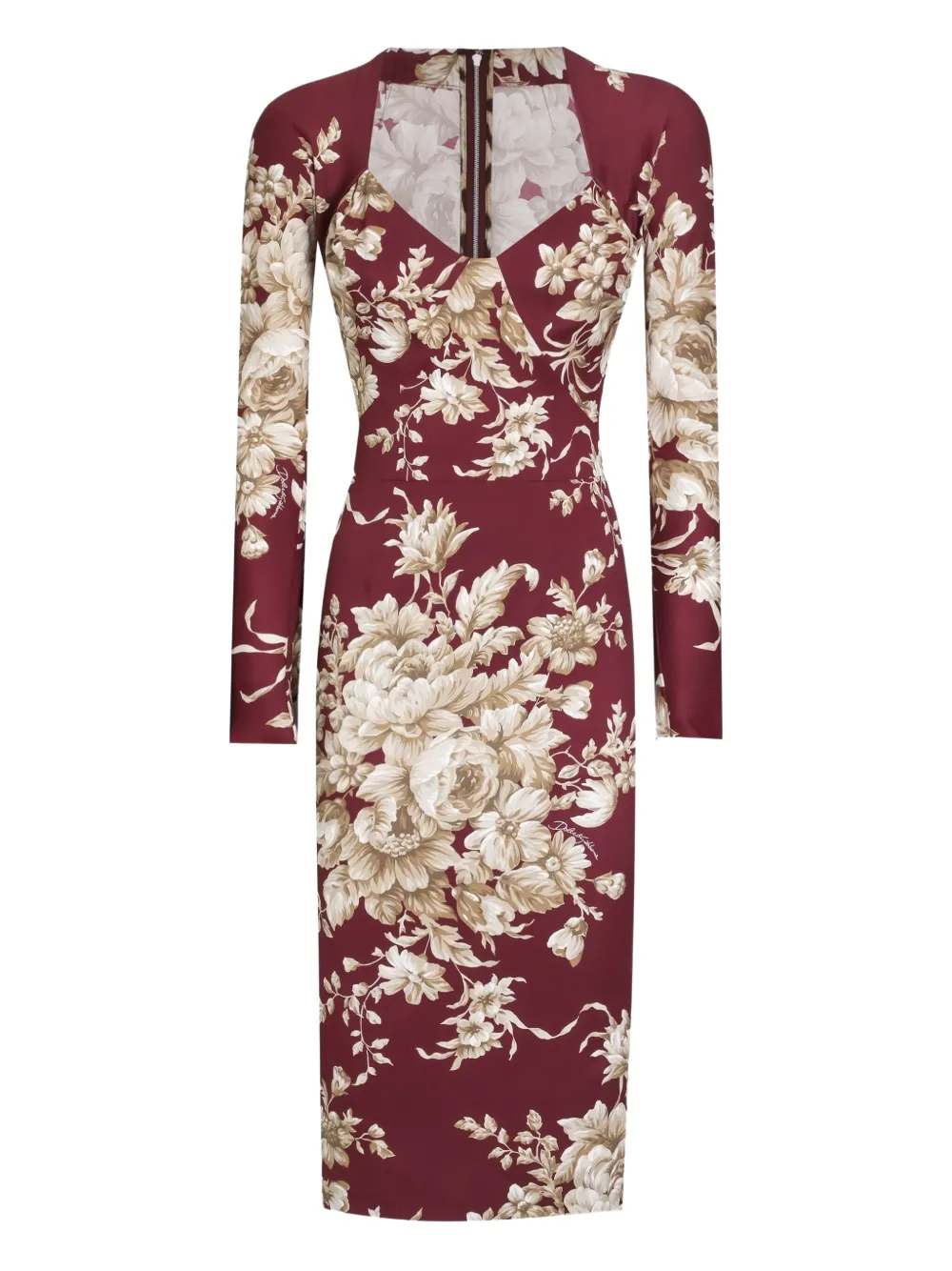 Dolce & Gabbana Midi-jurk met bloemenprint em lange mouwen Rood