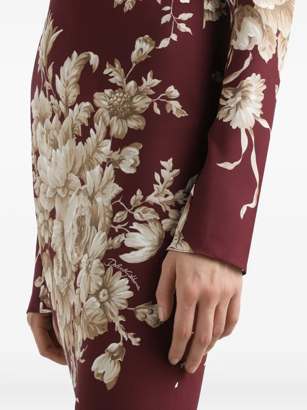 Dolce & Gabbana Midi-jurk met bloemenprint em lange mouwen Rood