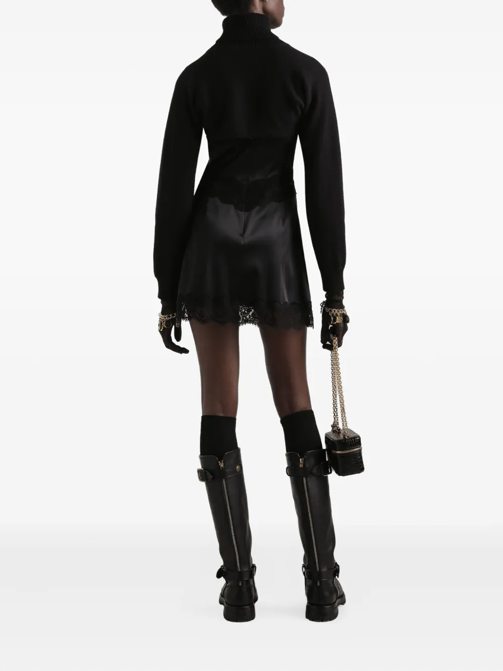 Dolce & Gabbana Lace-trimmed Satin Slip Mini Dress In Black