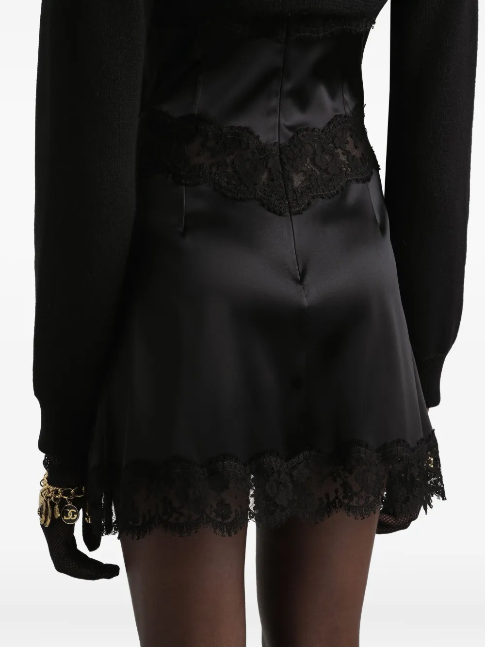 Dolce & Gabbana Lace-trimmed Satin Slip Mini Dress In Black