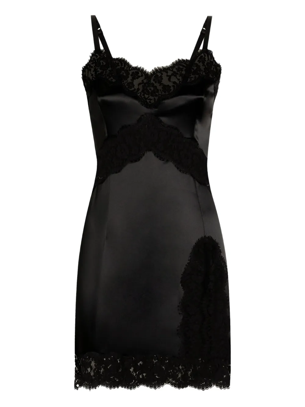 Dolce & Gabbana Lace-trimmed Satin Slip Mini Dress In Black