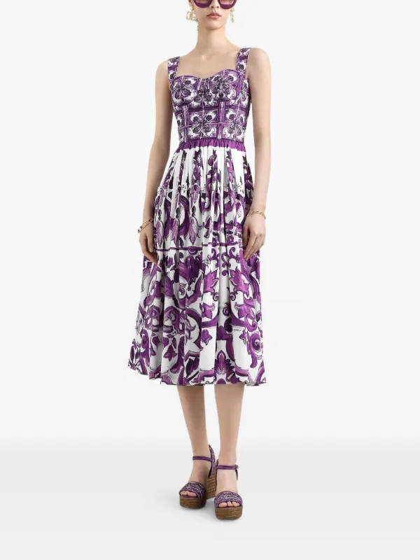 ワンピースその他 Dolce&Gabbana Dress with purple majolica print in cotton pop Dolce & Gabbana Majolica-print Midi Dress | Purple | FARFETCH