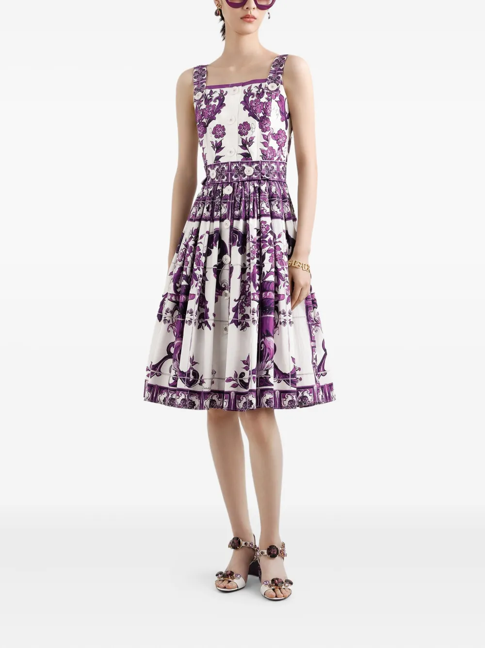 Dolce & Gabbana Midi-jurk met Maiolica-print - Wit
