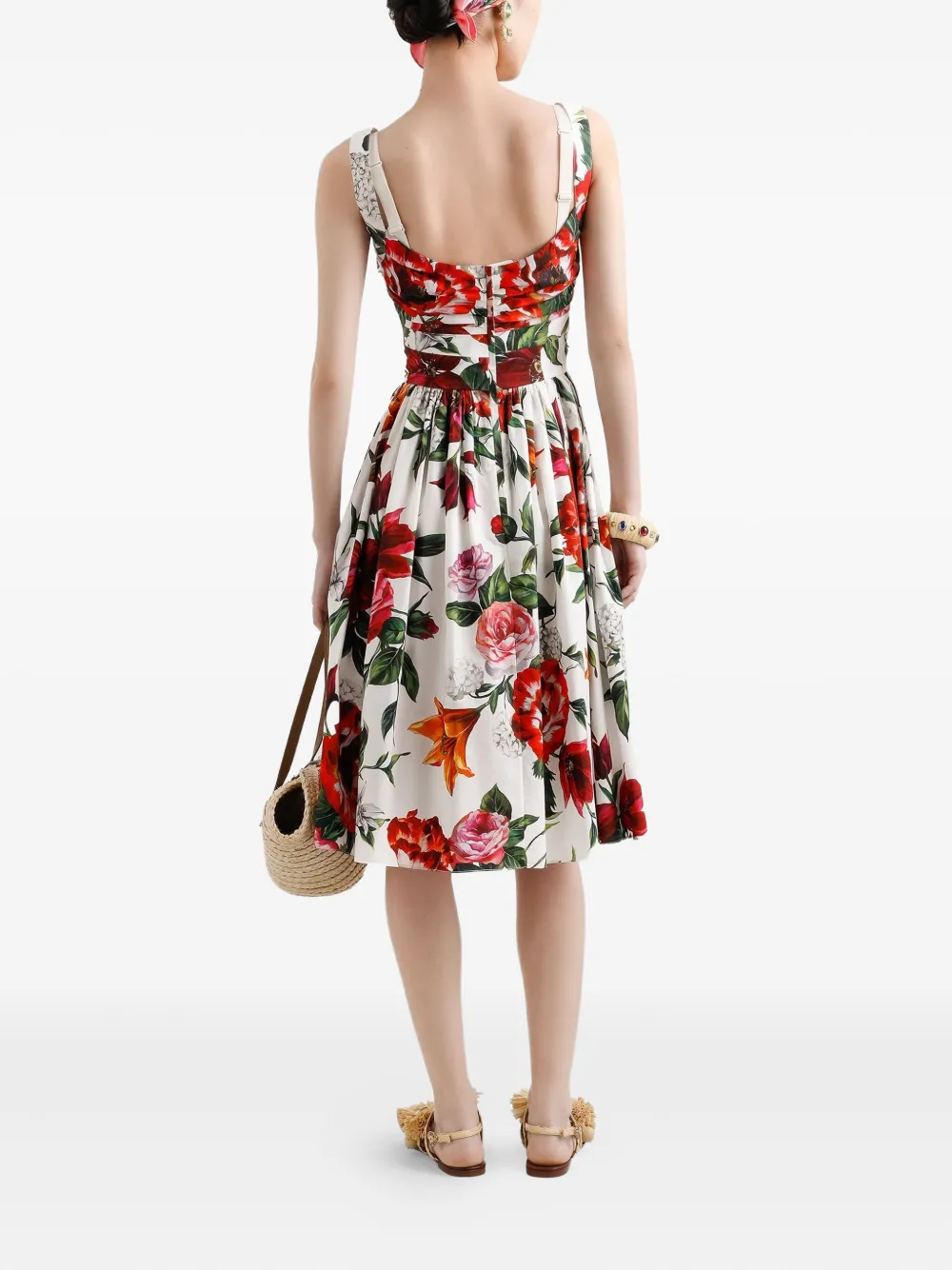 Dolce & Gabbana Midi-jurk met bloemenprint Wit