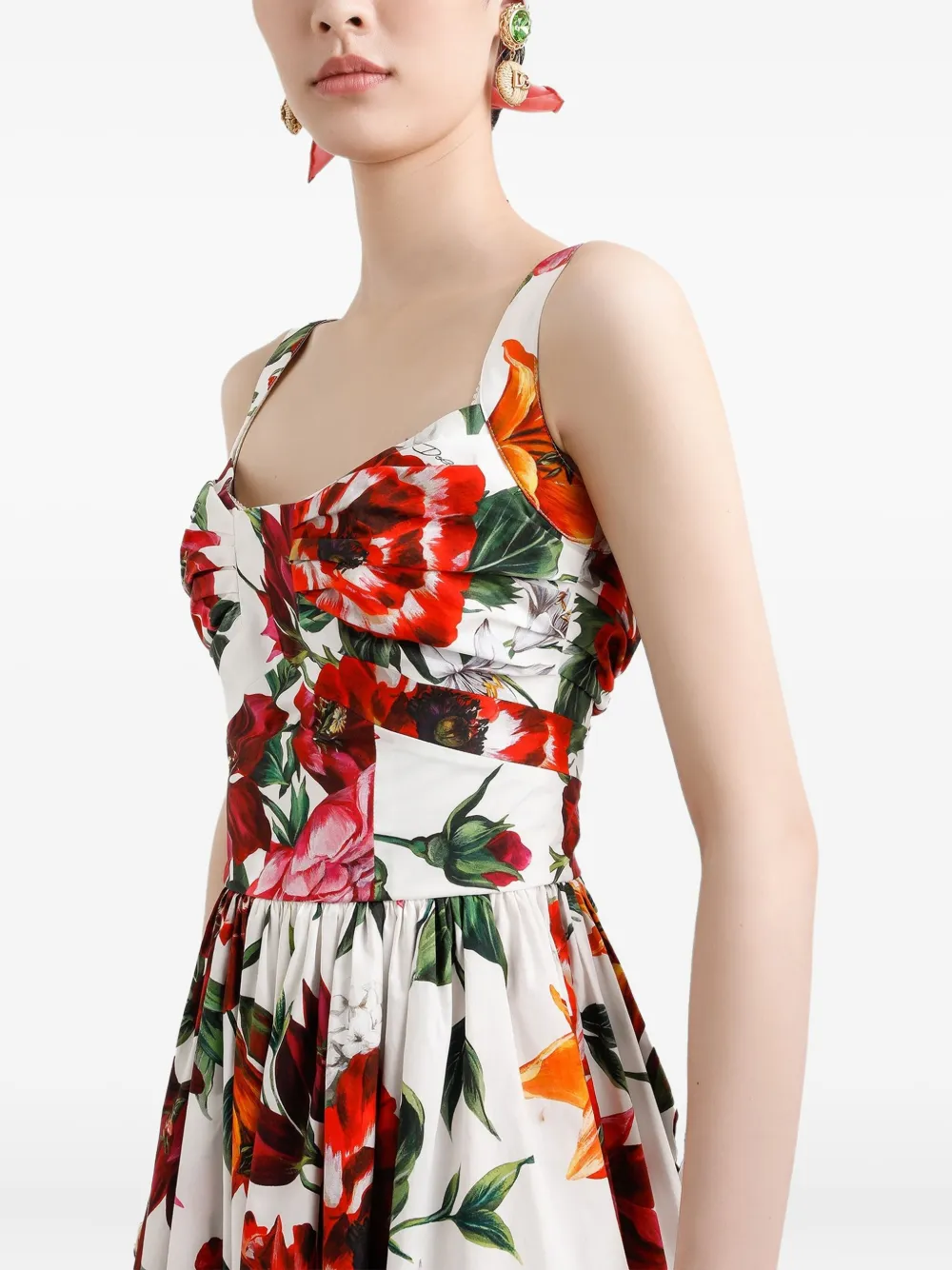 Dolce & Gabbana Midi-jurk met bloemenprint Wit