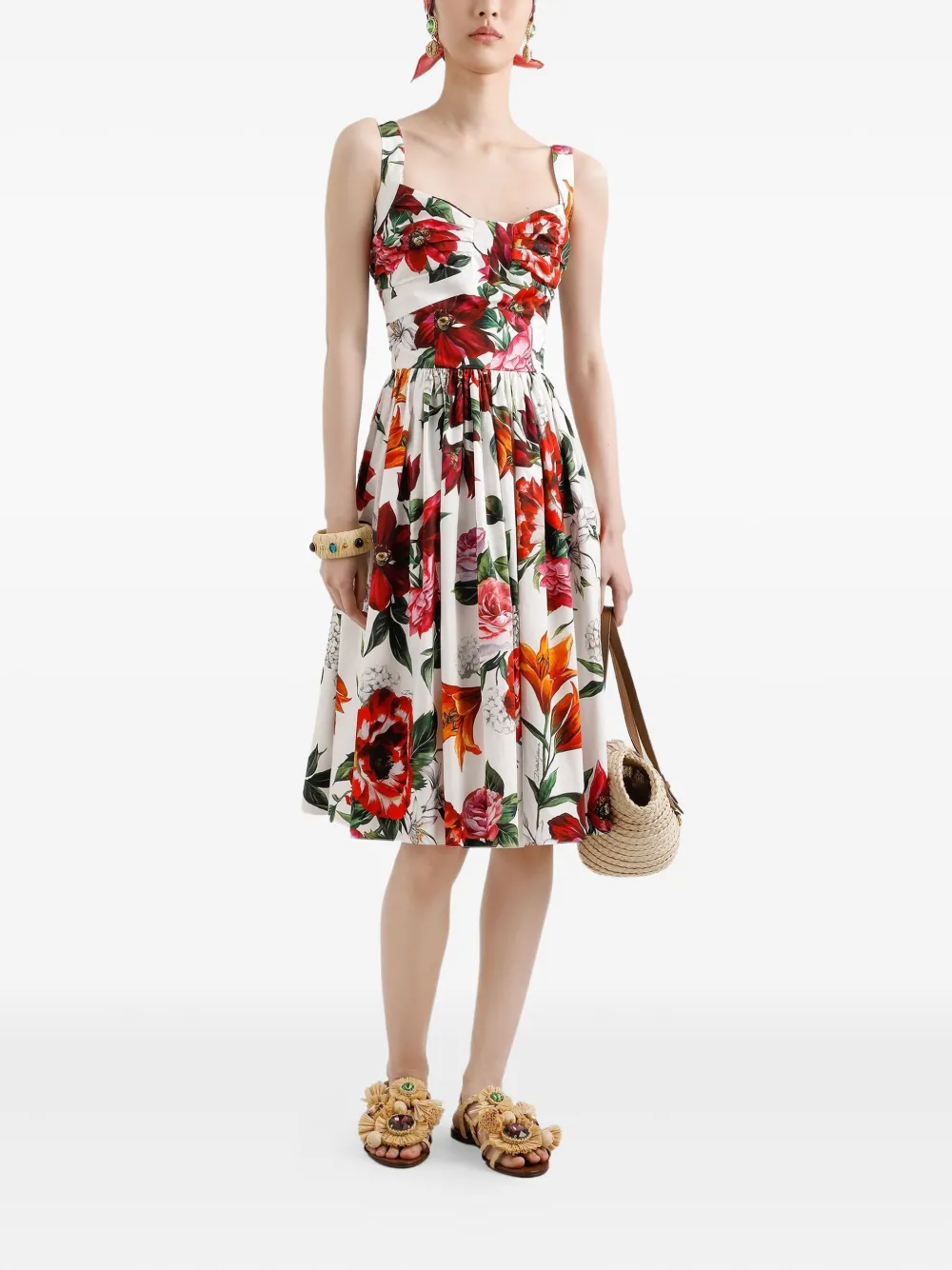 Dolce & Gabbana Midi-jurk met bloemenprint Wit