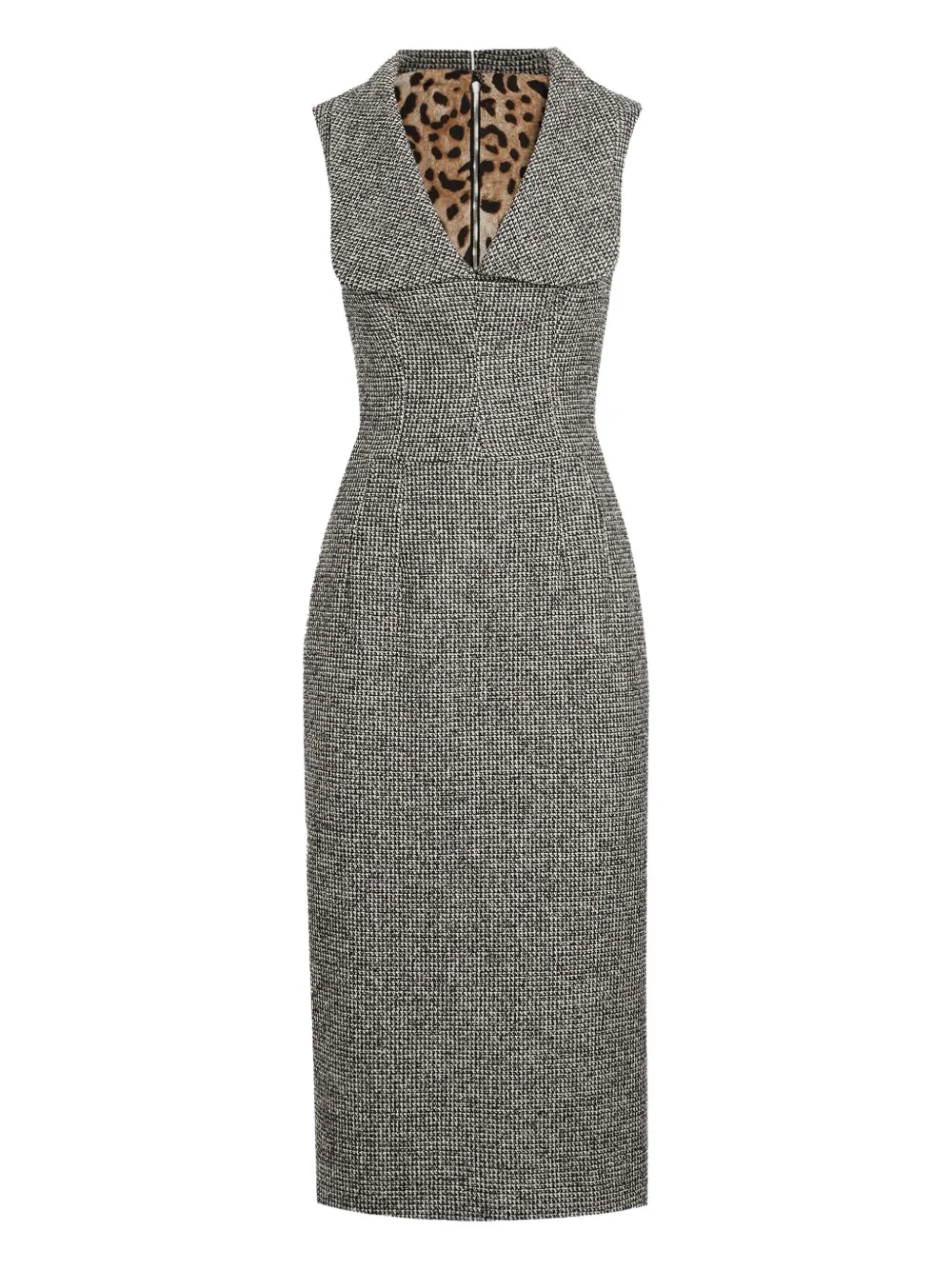 Dolce & Gabbana Houndstooth Sleeveless Midi Dress In Gray
