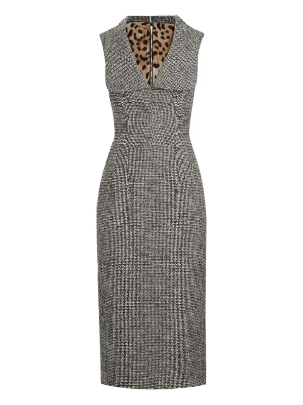 Dolce & Gabbana Houndstooth Sleeveless Midi Dress - Black