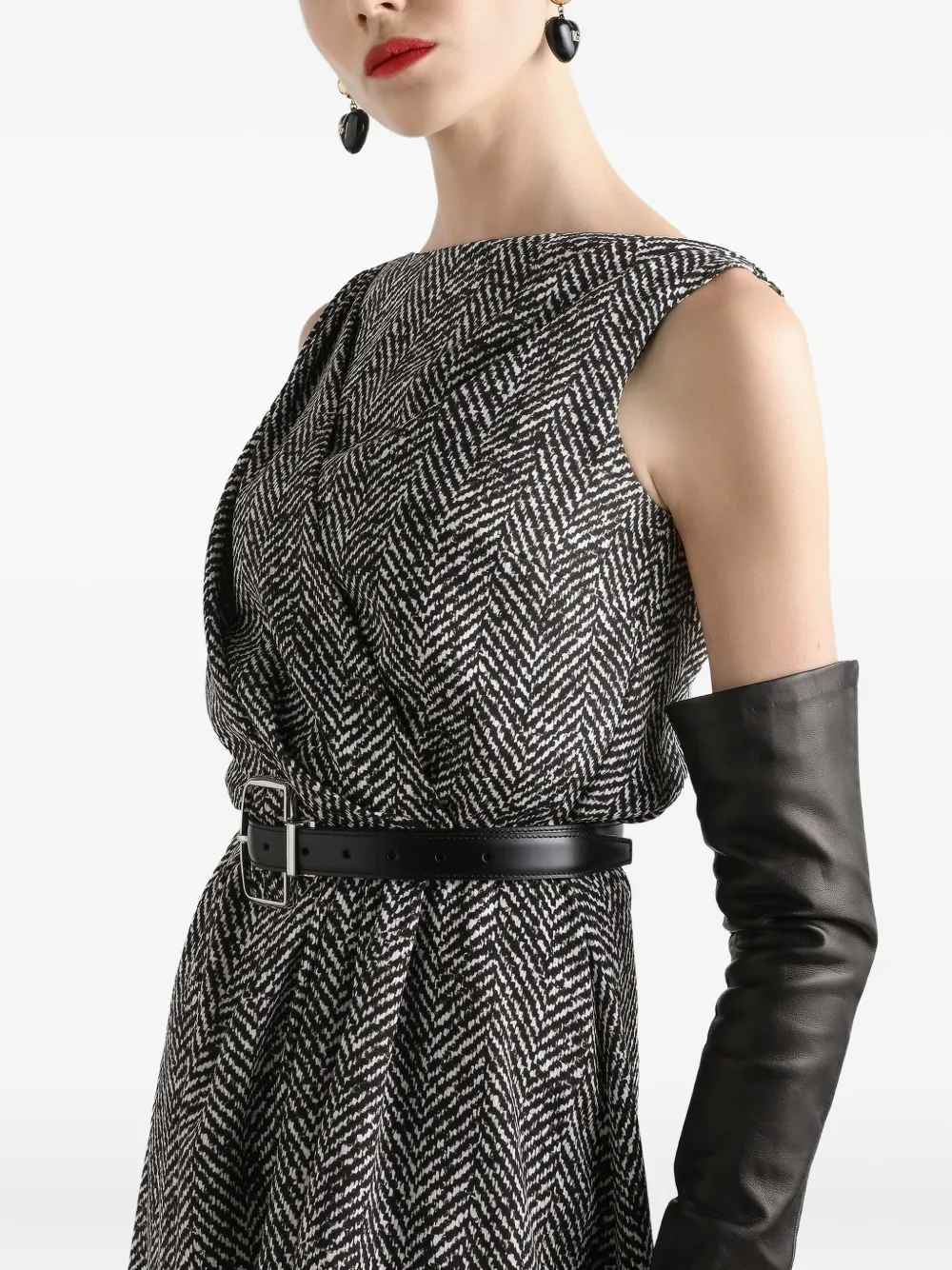 Dolce & Gabbana Mouwloze midi-jurk met visgraatpatroon Zwart