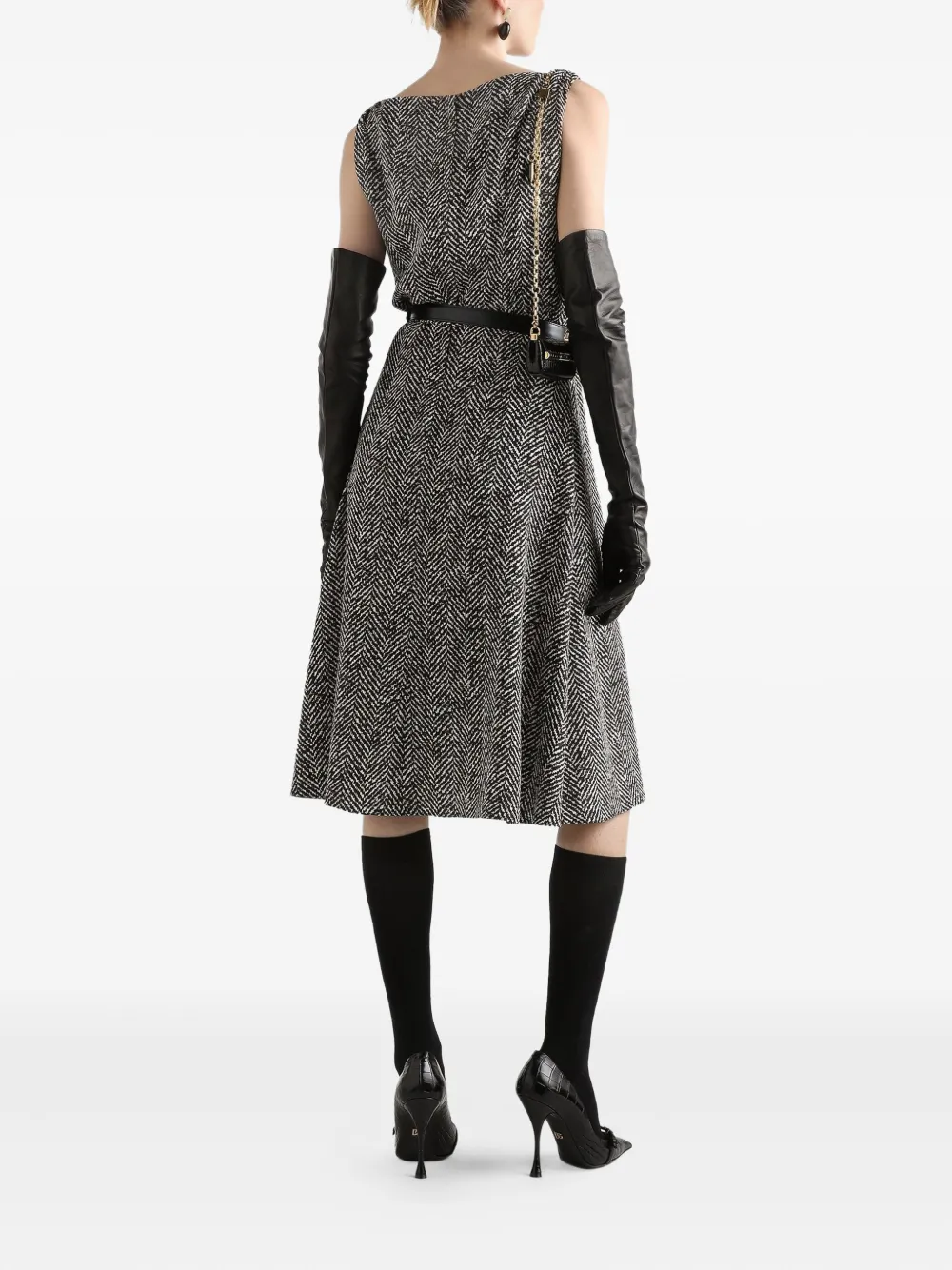 Dolce & Gabbana Mouwloze midi-jurk met visgraatpatroon Zwart