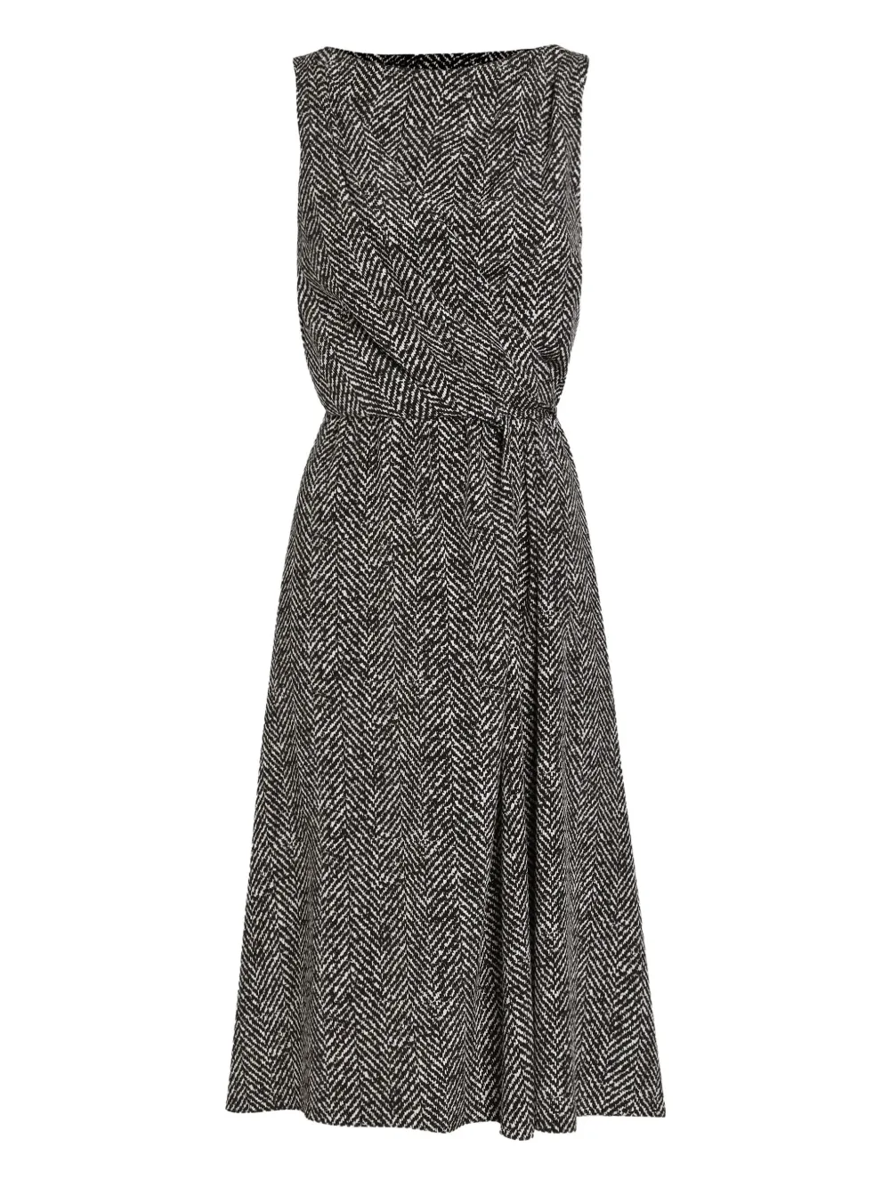 Dolce & Gabbana Herringbone Sleeveless Midi Dress In Black