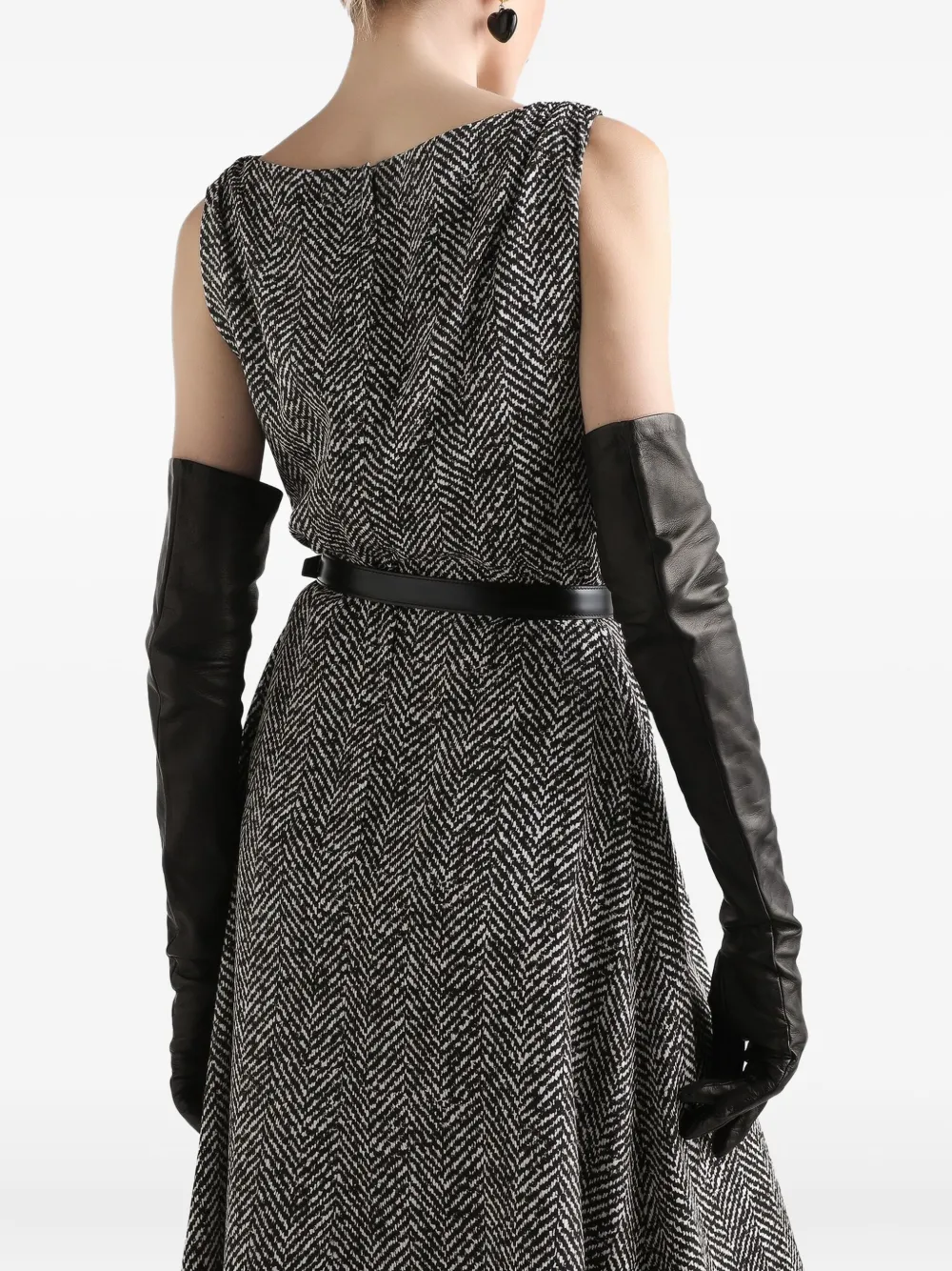 Dolce & Gabbana Mouwloze midi-jurk met visgraatpatroon Zwart