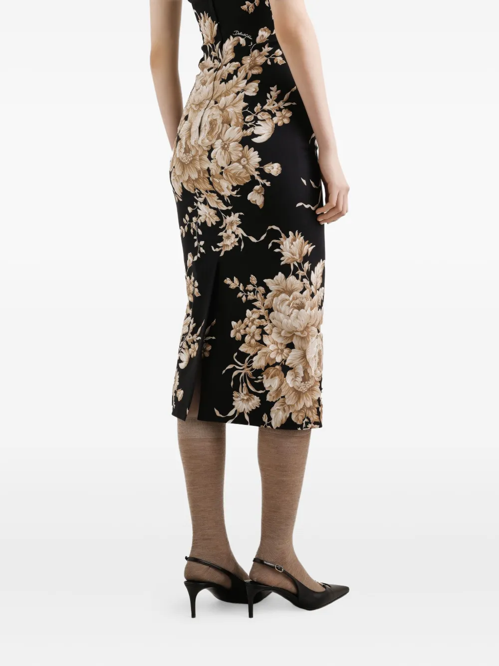 Dolce & Gabbana Floral Silk-charmeuse Midi Halter Dress In Black
