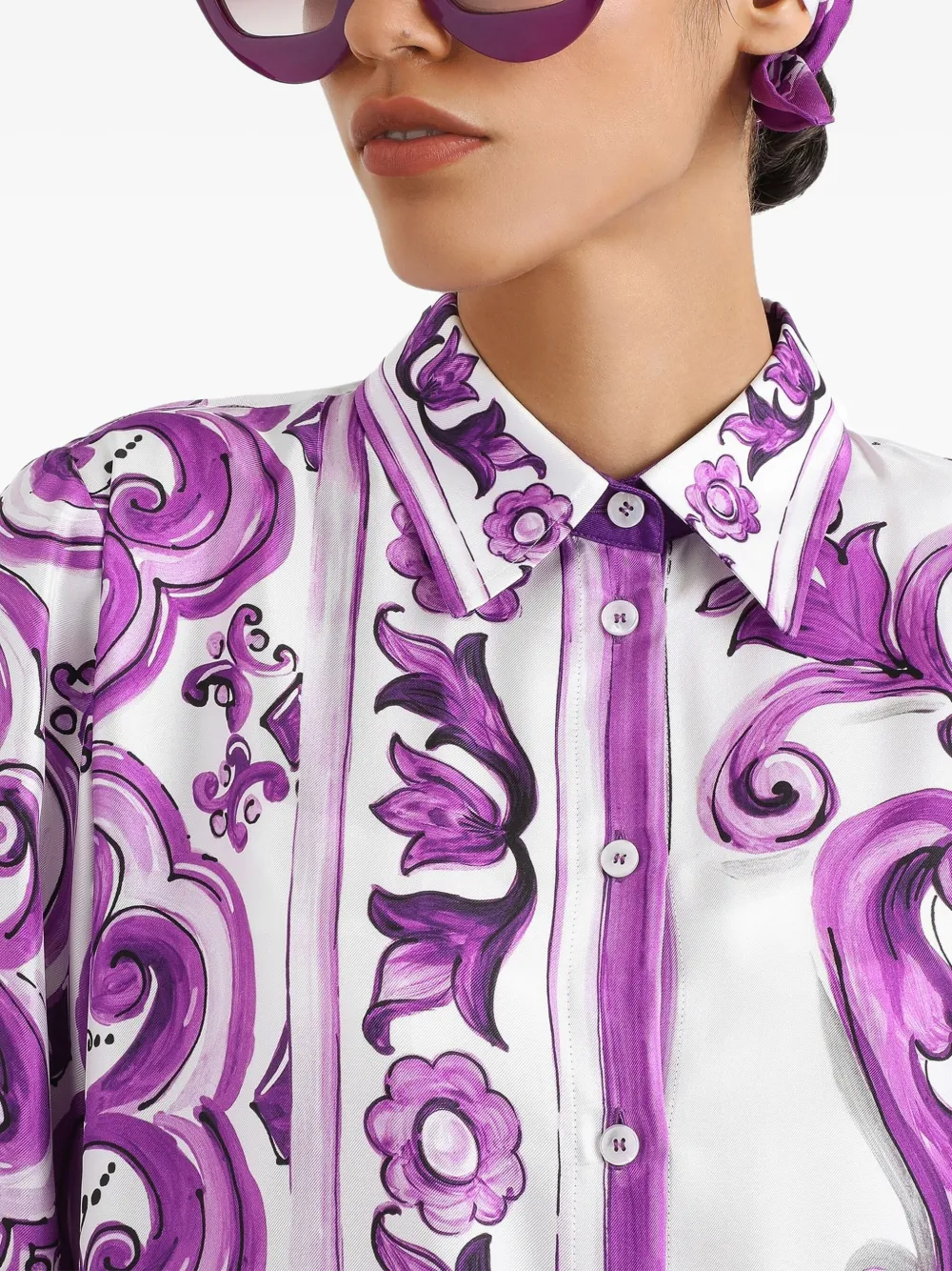 Dolce & Gabbana Blousejurk met Maiolica-print Paars