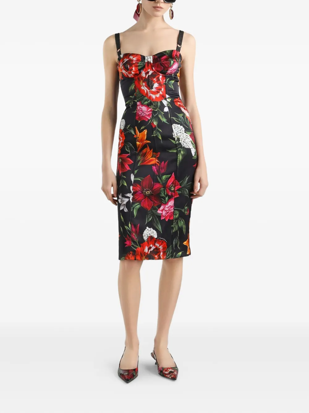 Dolce & Gabbana Midi-jurk met bloemenprint Zwart