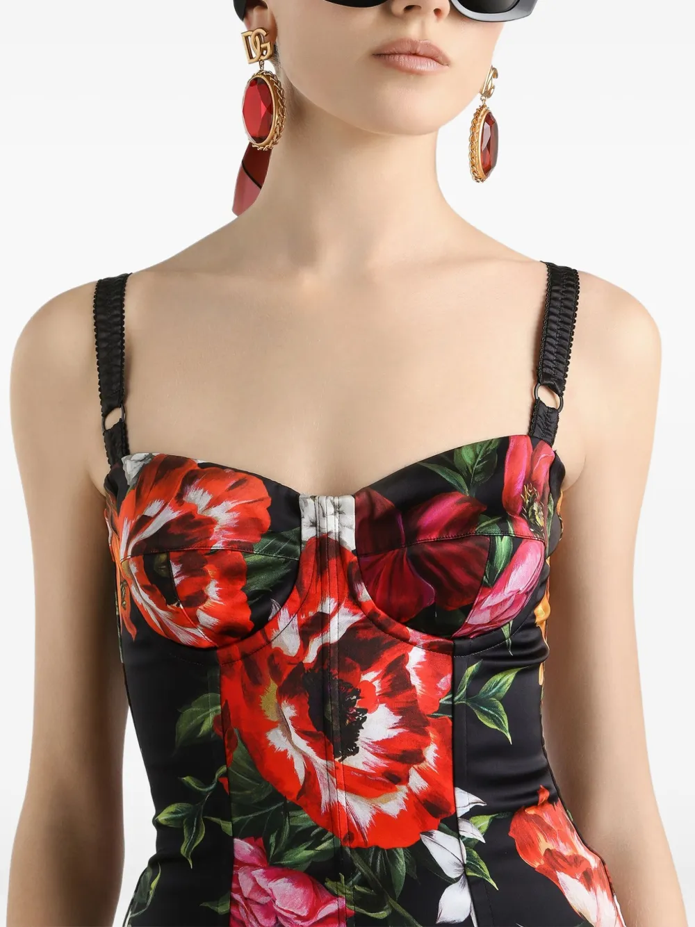 Dolce & Gabbana Midi-jurk met bloemenprint Zwart